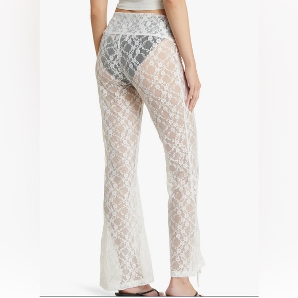 House of Sunny Lovers Lace Sheer Kick Flare Pants Porcelain NEW - Picture 8 of 10